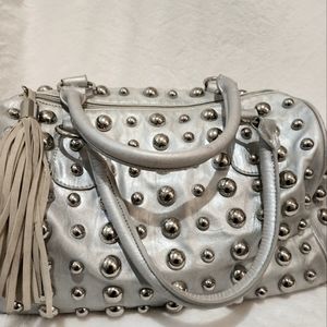 Silver handbag with silver studs
